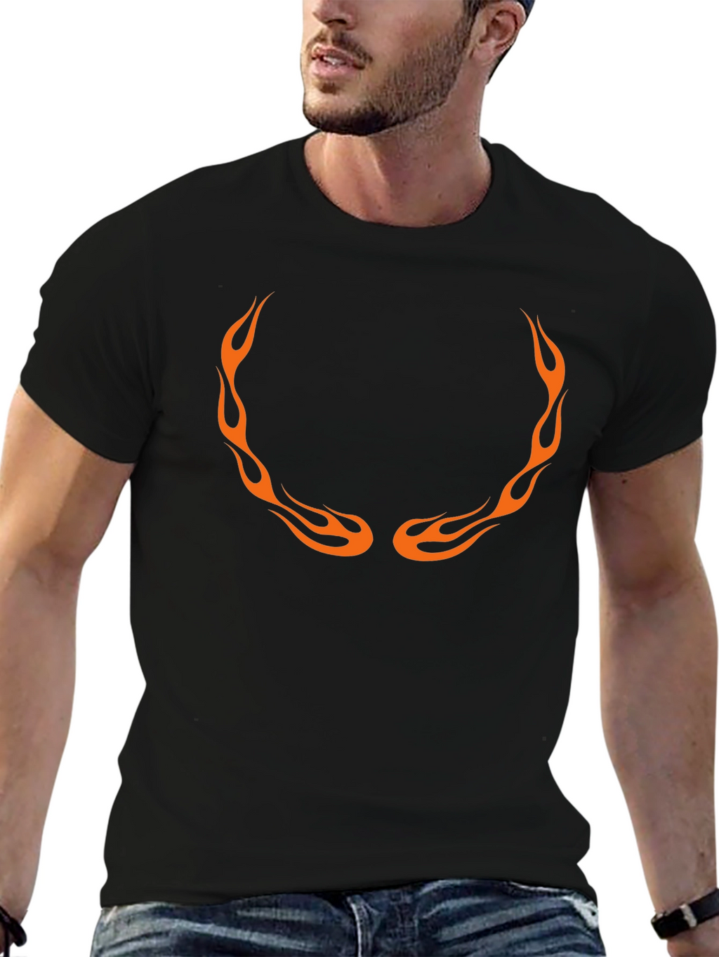 Mens Black T-Shirt with Flame Design