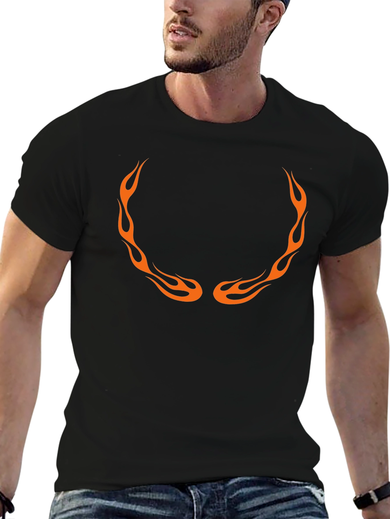 Mens Black T-Shirt with Flame Design
