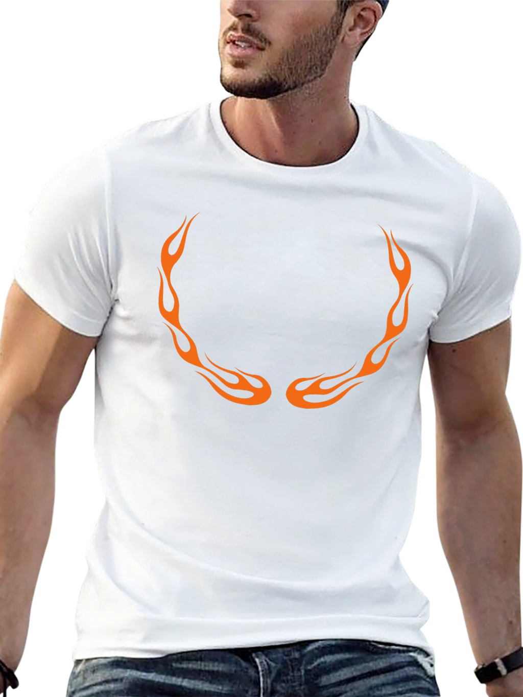 Mens Black T-Shirt with Flame Design