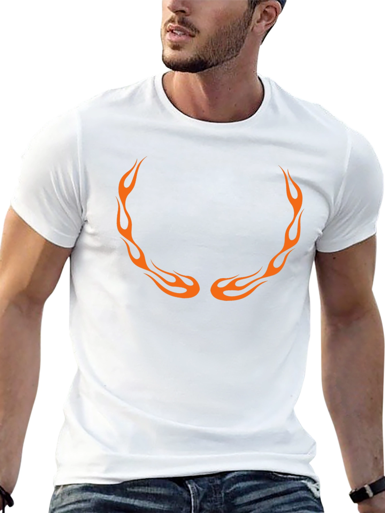 Mens Black T-Shirt with Flame Design