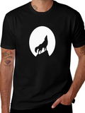 Wolf Howling at Moon Black T-Shirt