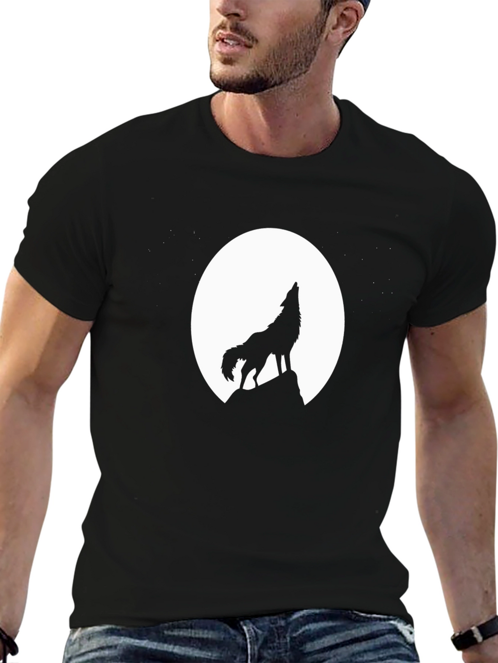 Wolf Howling at Moon Black T-Shirt