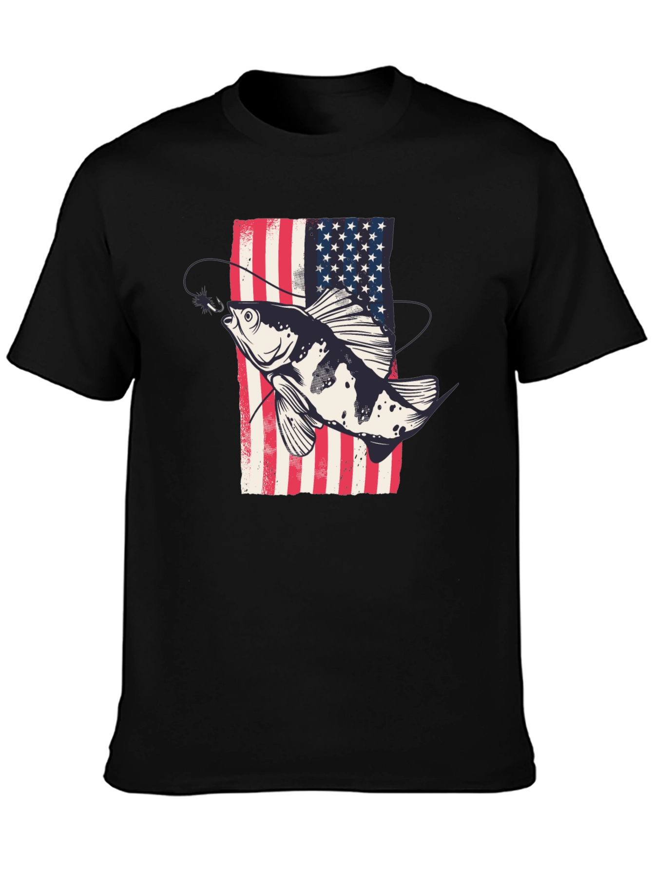 American Flag Fish Graphic Tee - Patriotic Angler Shirt