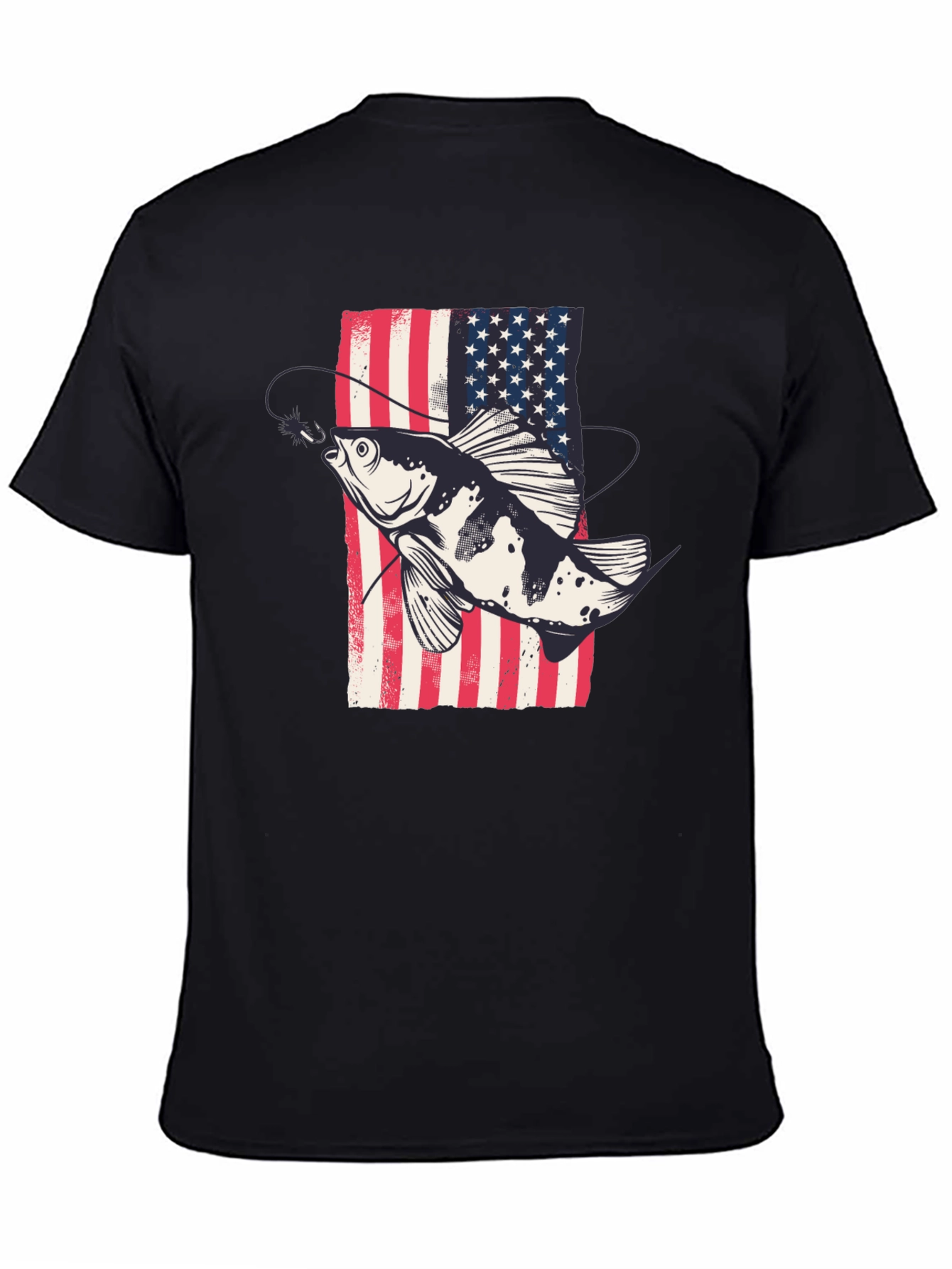 American Flag Fish Graphic Tee - Patriotic Angler Shirt