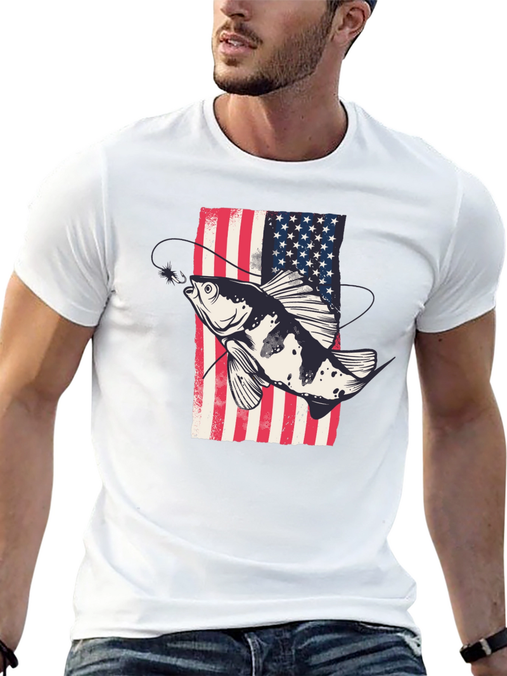American Flag Fish Graphic Tee - Patriotic Angler Shirt