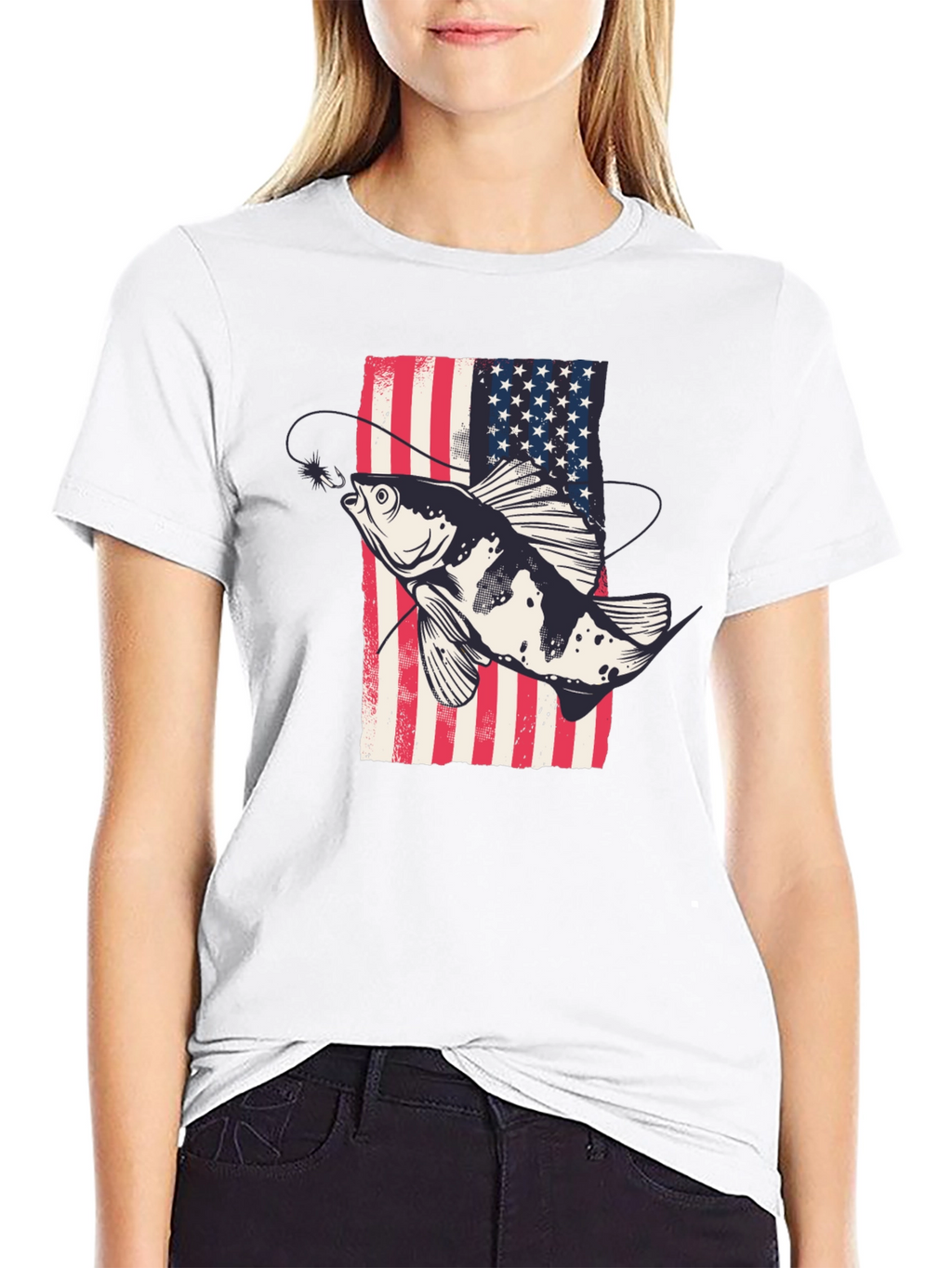 American Flag Fish Graphic Tee - Patriotic Angler Shirt