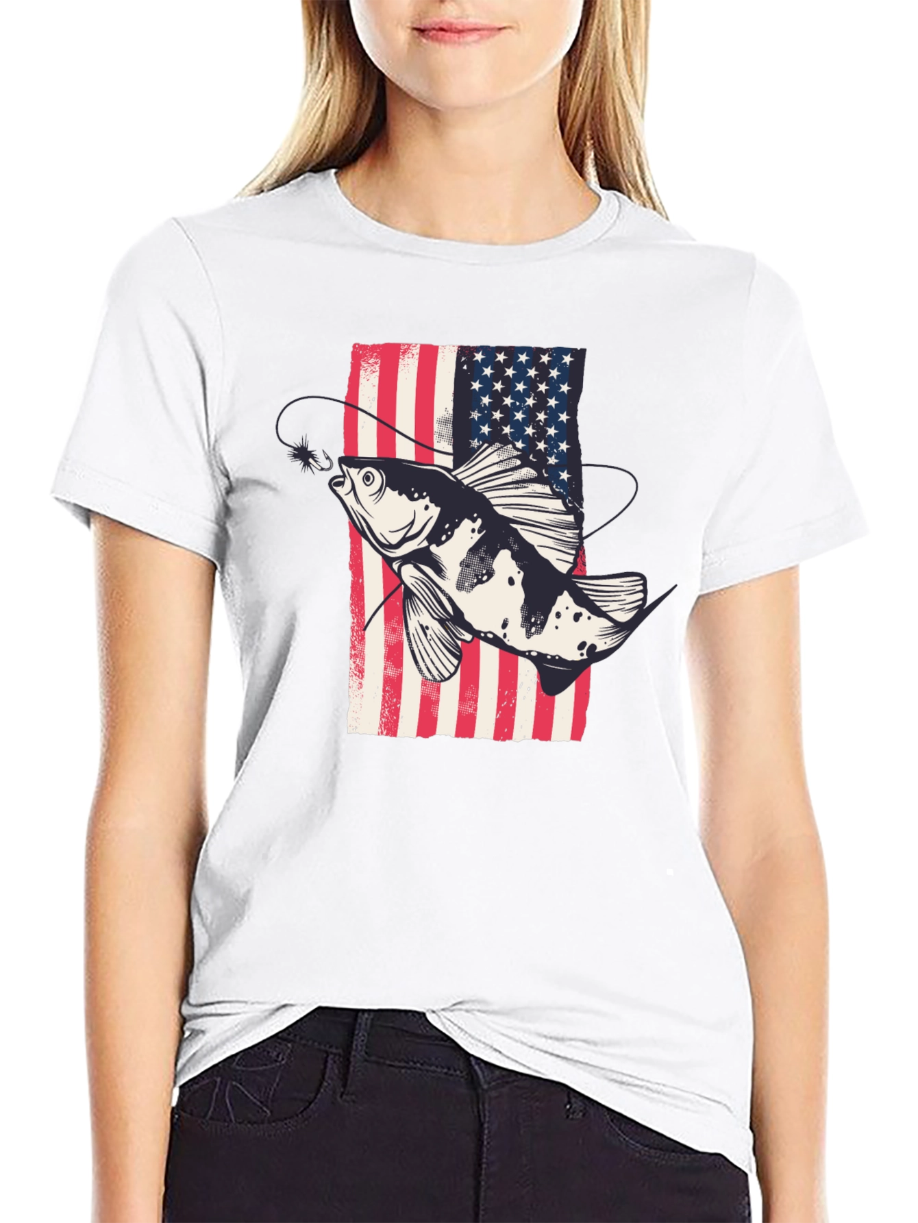 American Flag Fish Graphic Tee - Patriotic Angler Shirt