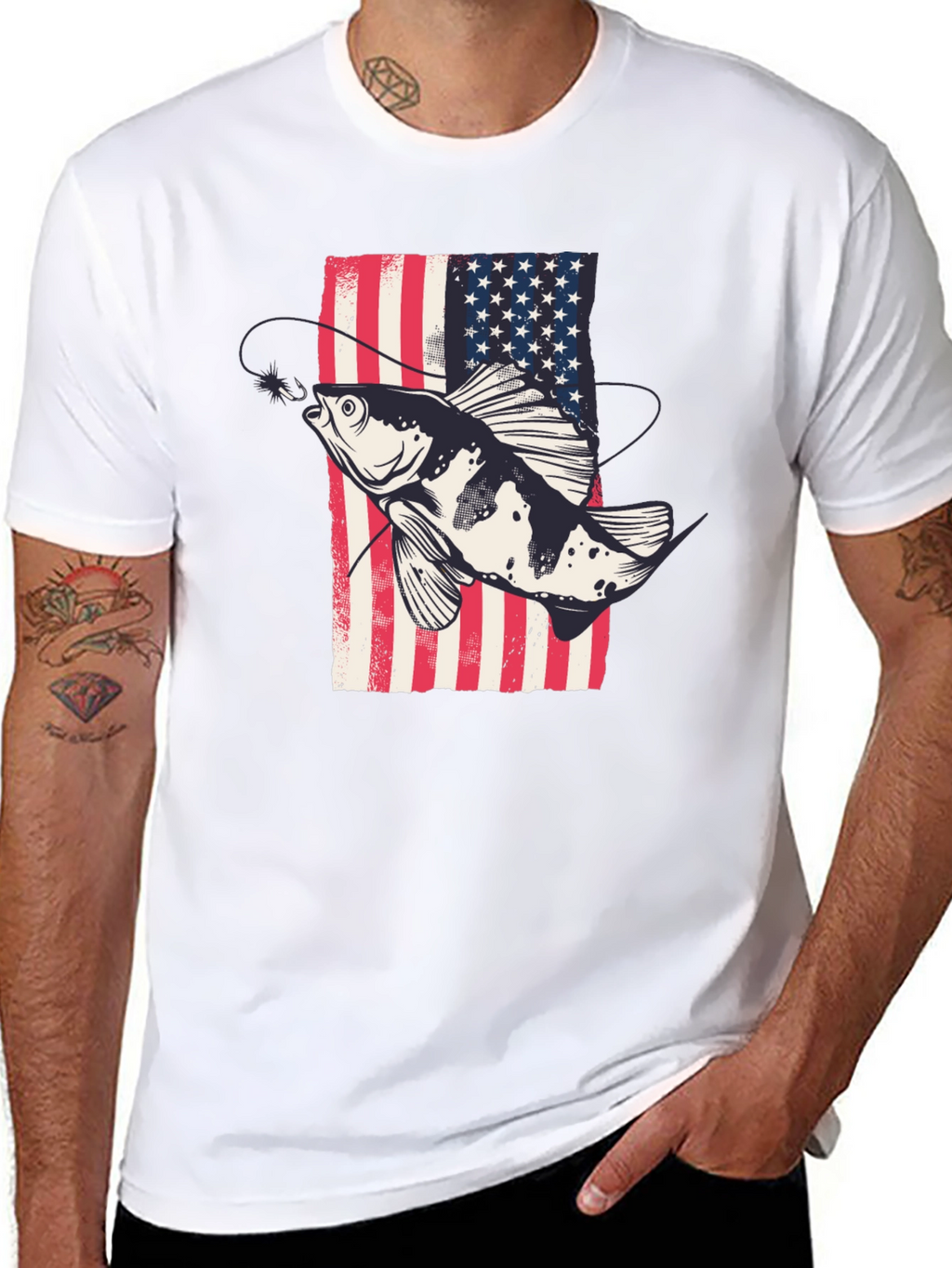 American Flag Fish Graphic Tee - Patriotic Angler Shirt