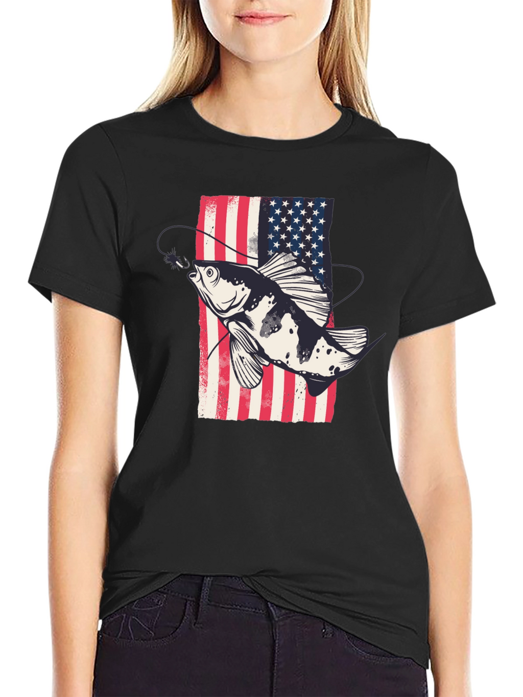 American Flag Fish Graphic Tee - Patriotic Angler Shirt