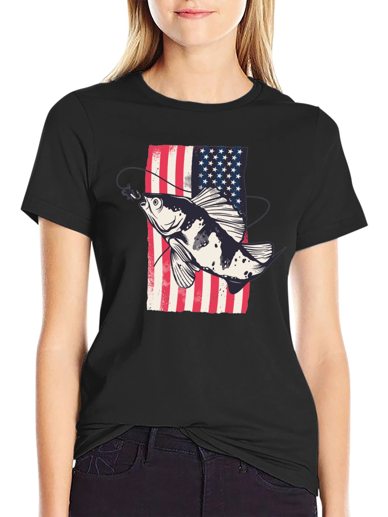 American Flag Fish Graphic Tee - Patriotic Angler Shirt