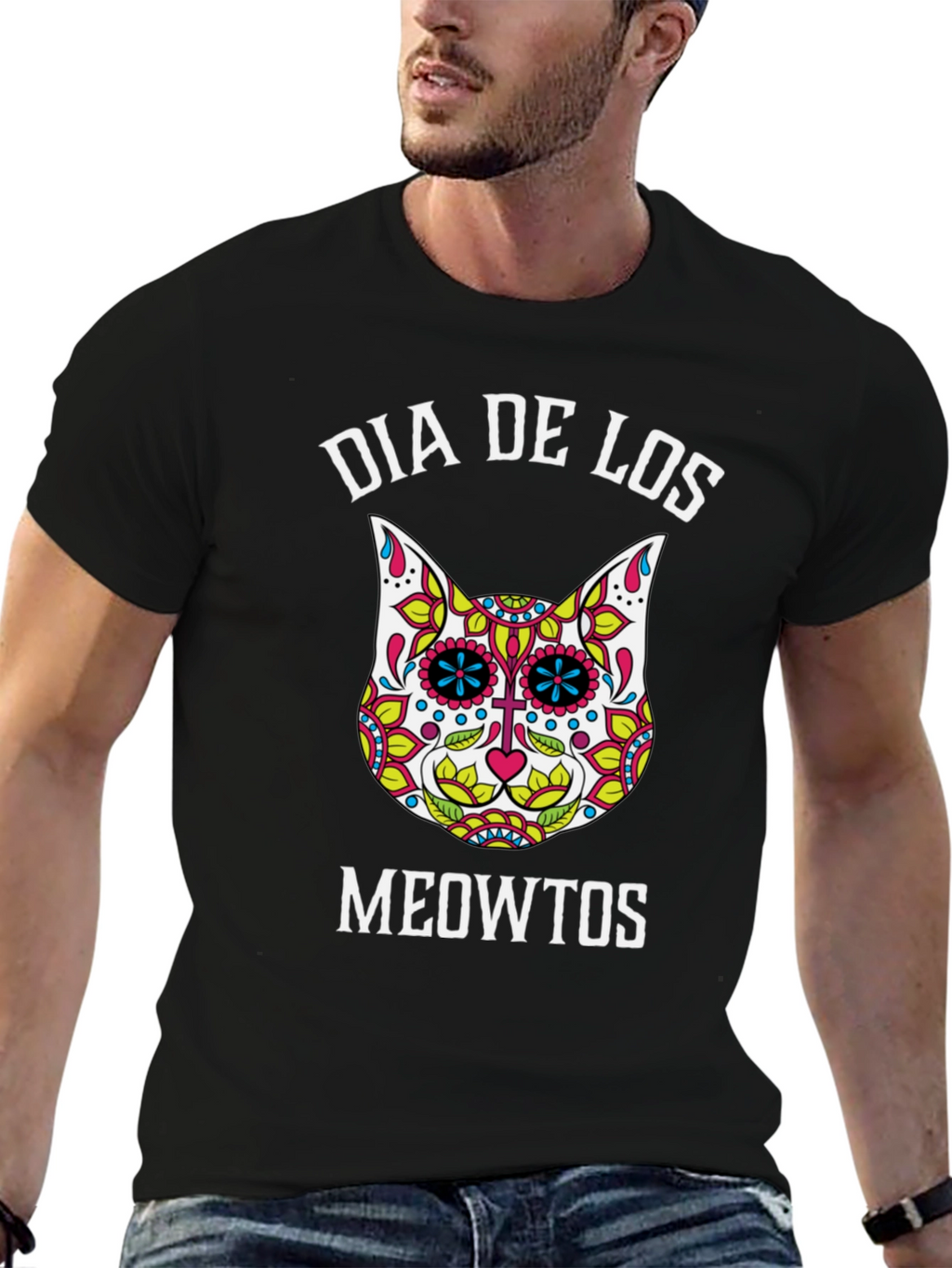 Dia De Los Meowtos T-Shirt - Sugar Skull Cat