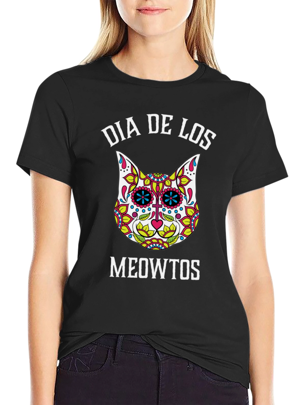 Dia De Los Meowtos T-Shirt - Sugar Skull Cat