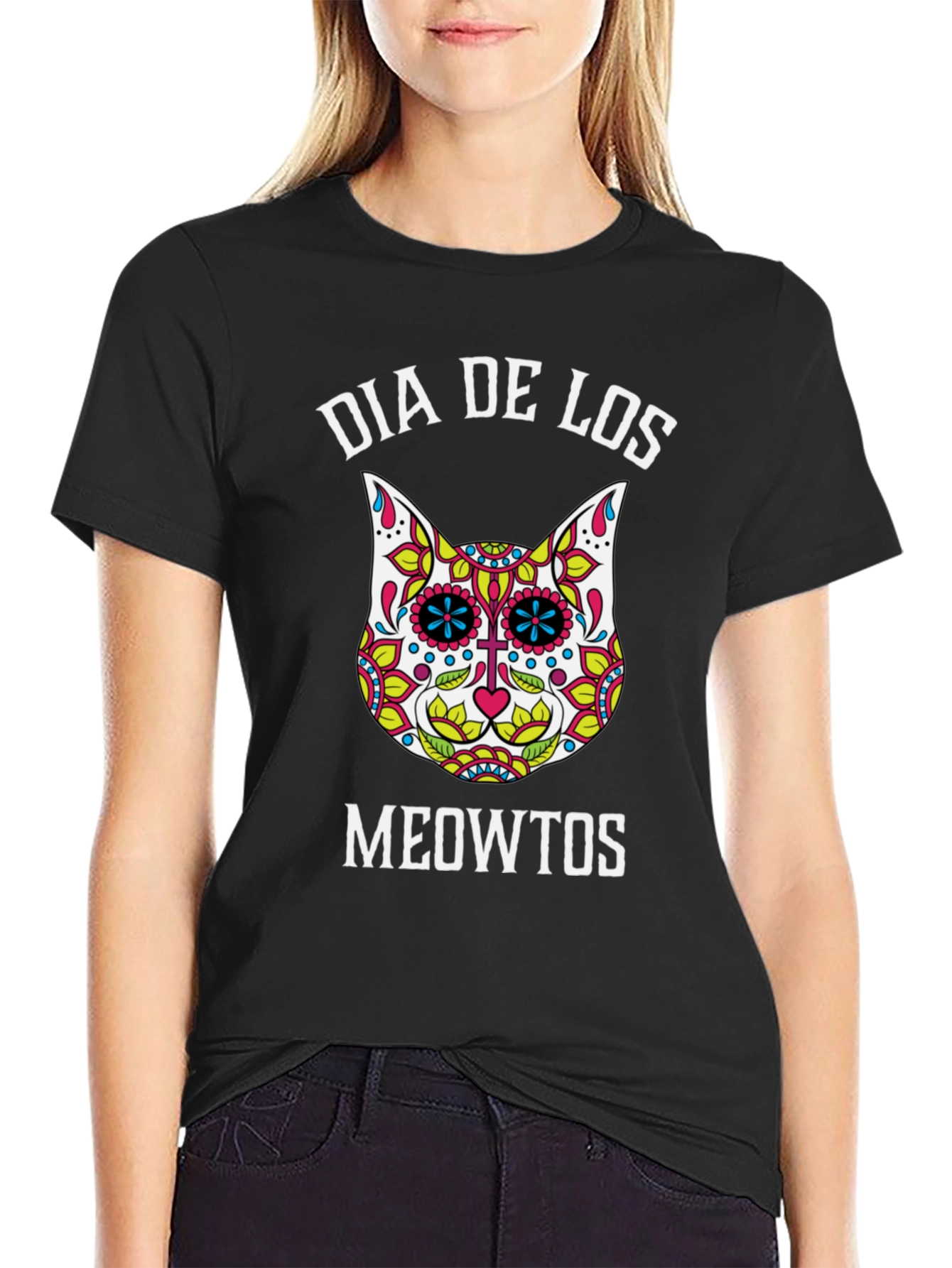 Dia De Los Meowtos T-Shirt - Sugar Skull Cat