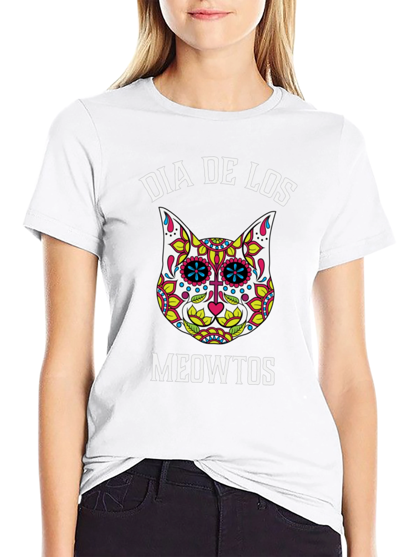 Dia De Los Meowtos T-Shirt - Sugar Skull Cat