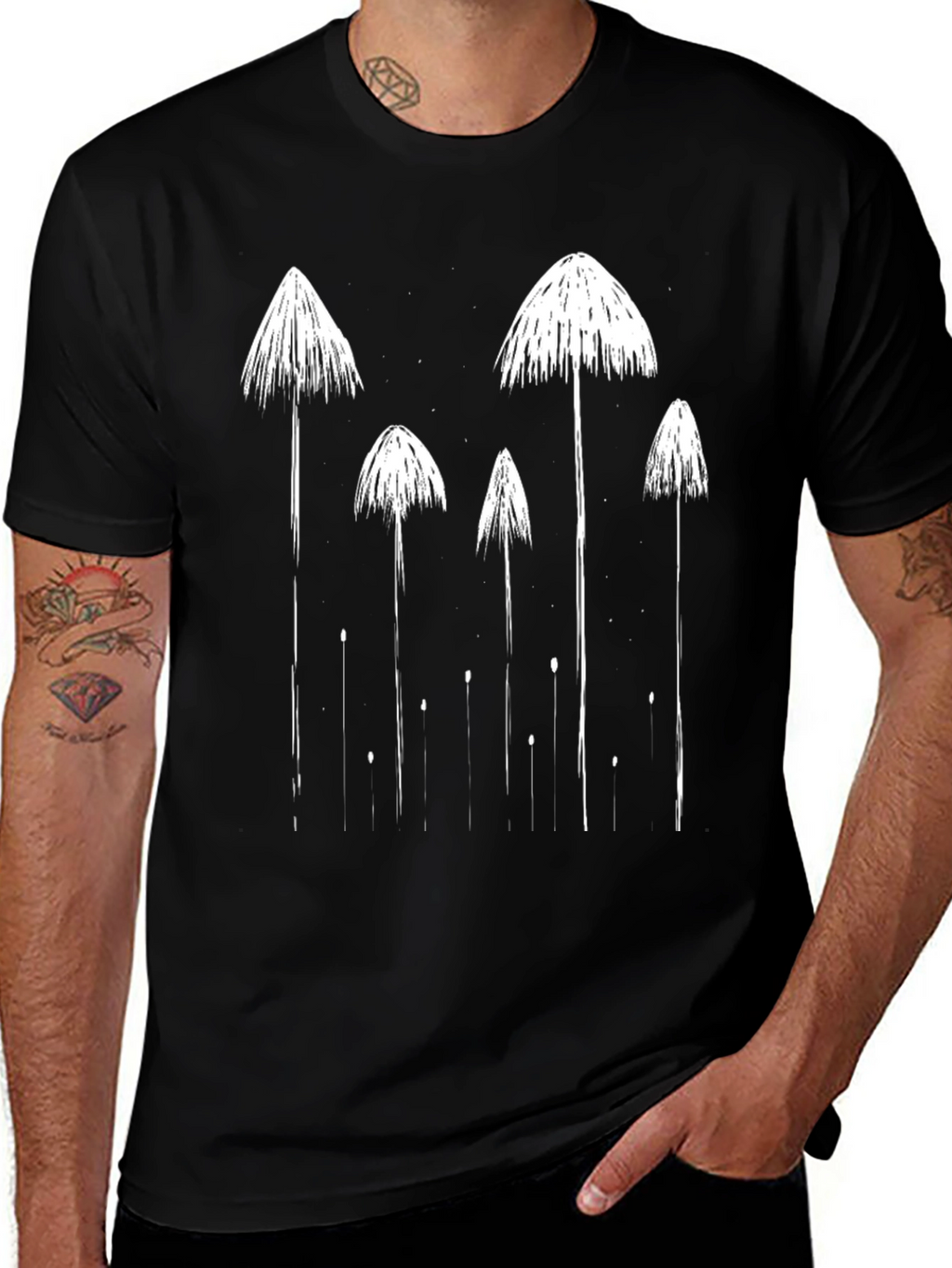 Mushroom Graphic Tee - Black Casual T-Shirt