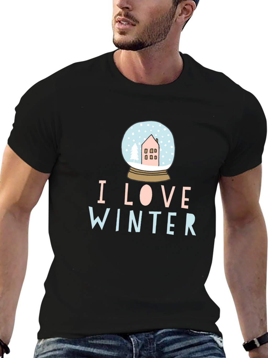 I Love Winter Snow Globe Black Graphic Tee