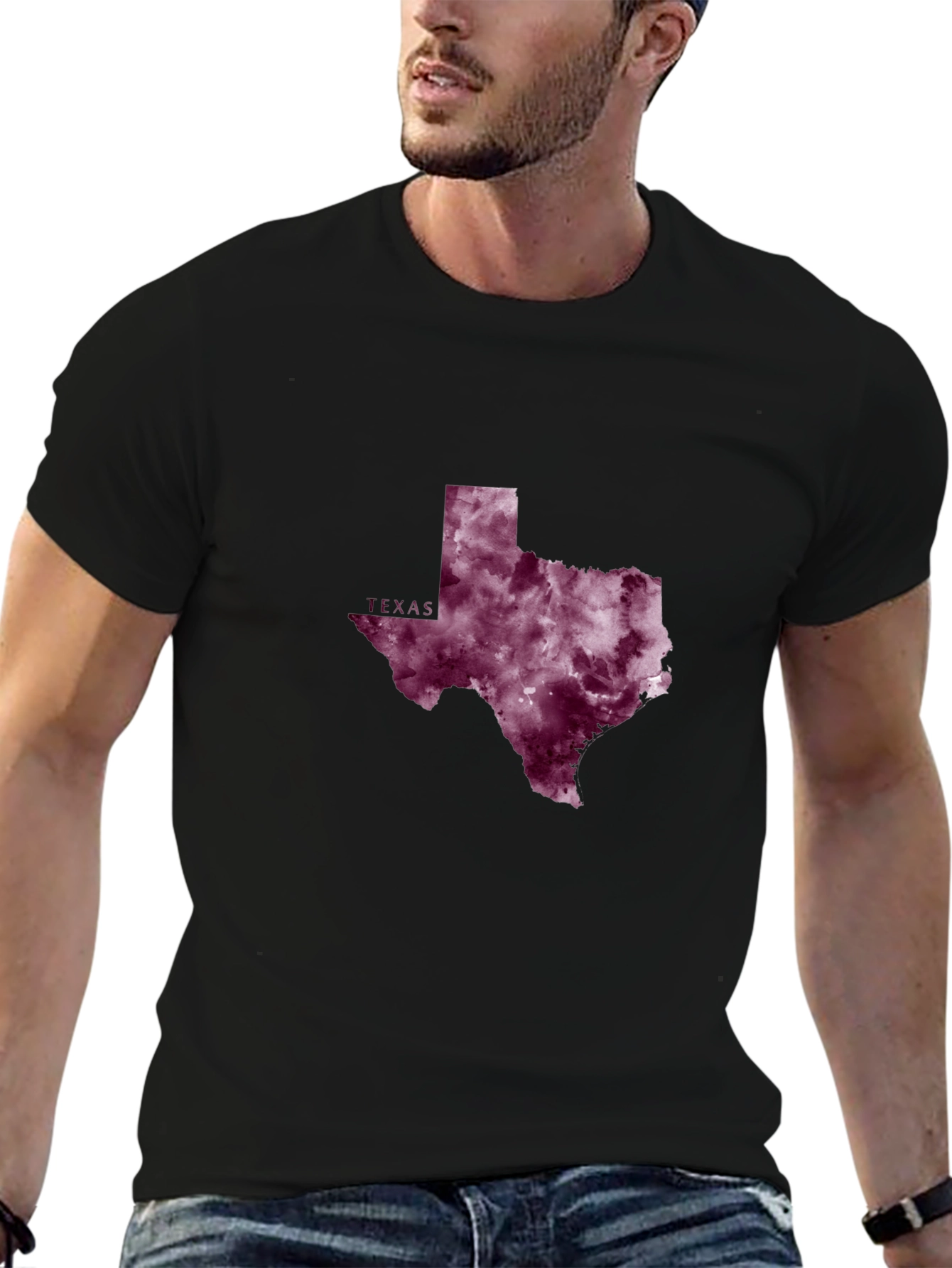 Texas State Pride T-Shirt - Burgundy Watercolor Design