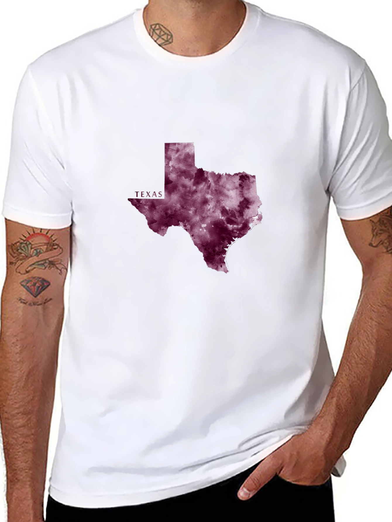 Texas State Pride T-Shirt - Burgundy Watercolor Design