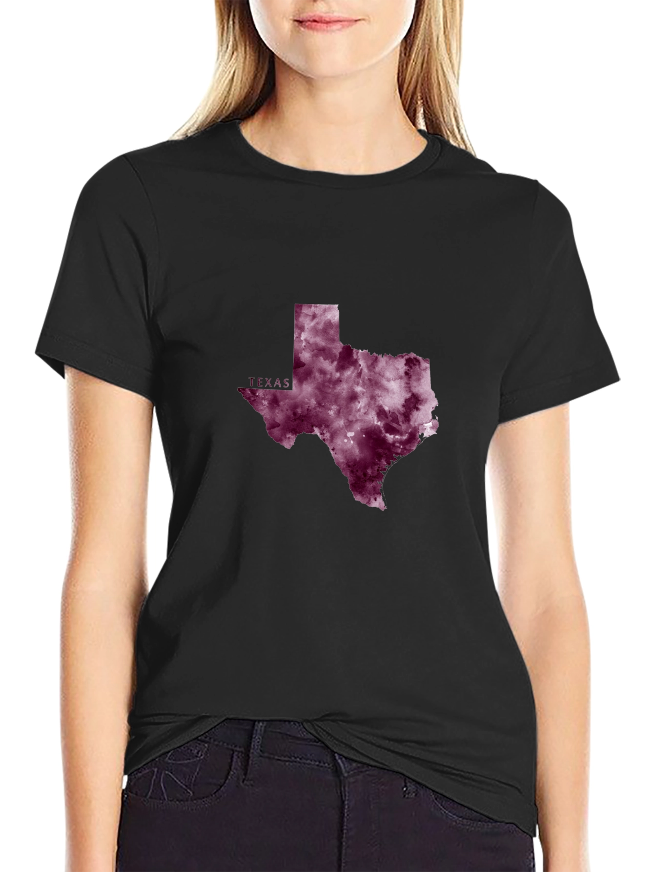 Texas State Pride T-Shirt - Burgundy Watercolor Design