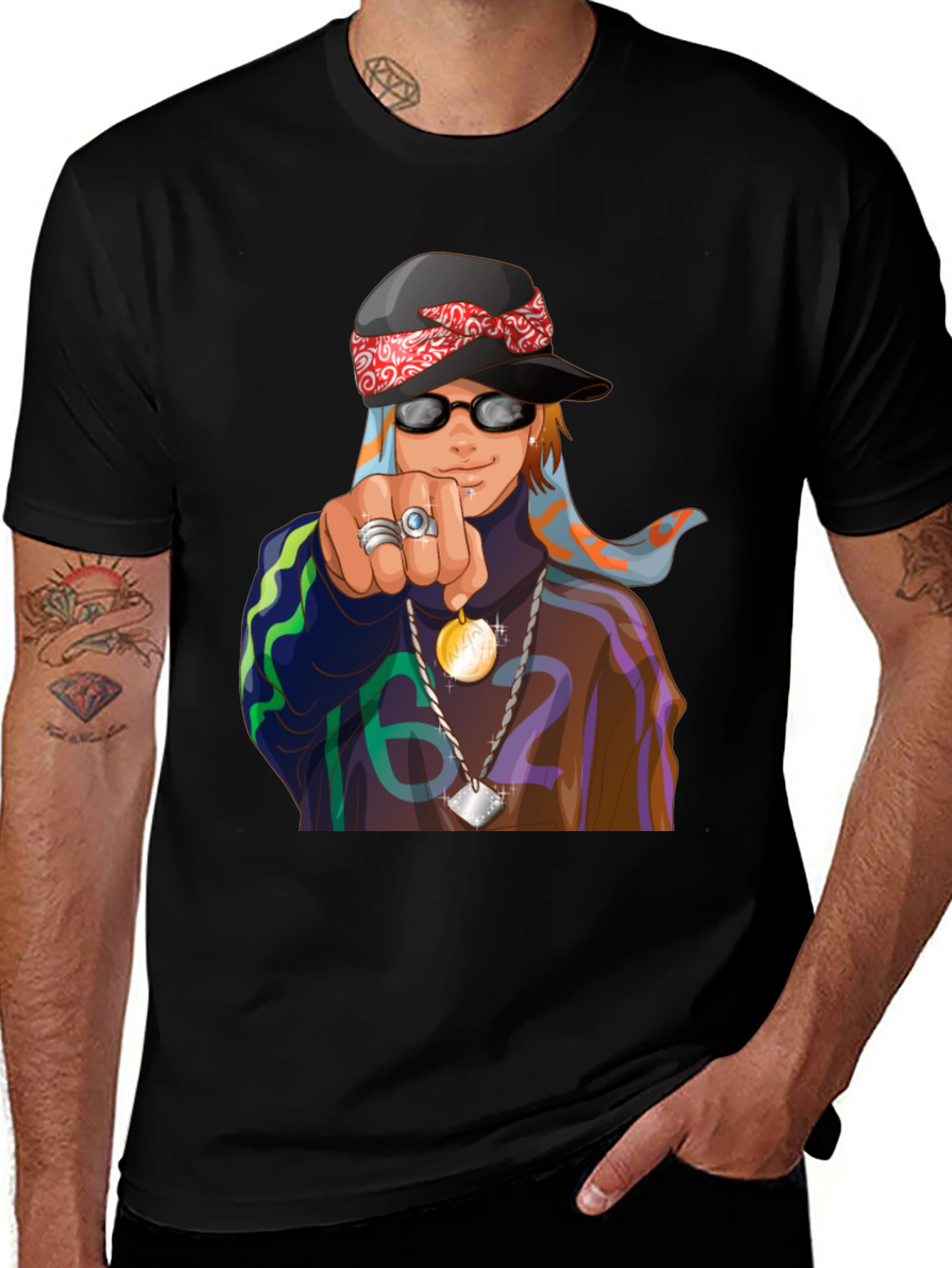 Cool Cartoon Graphic Black T-Shirt