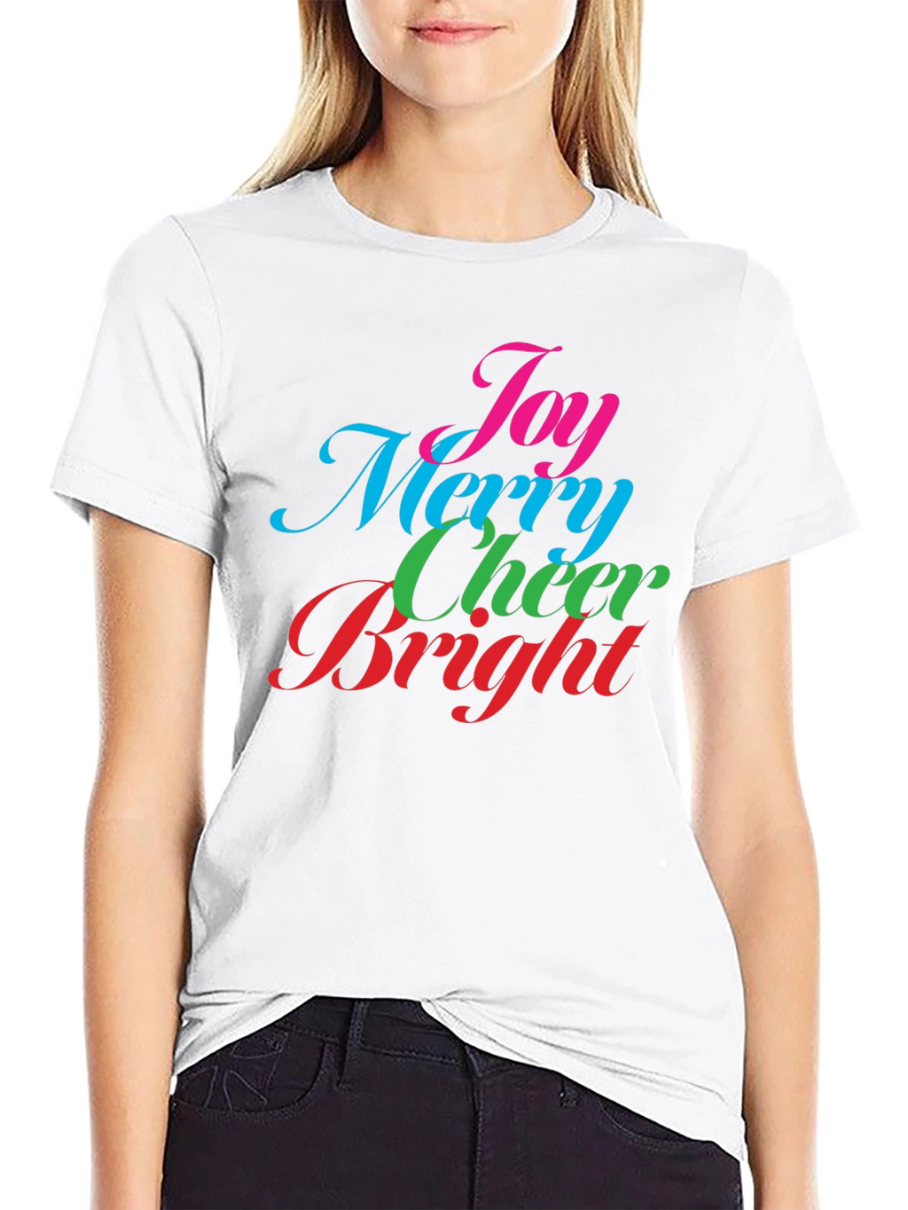 Festive Holiday T-Shirt - Joy Merry Cheer Bright