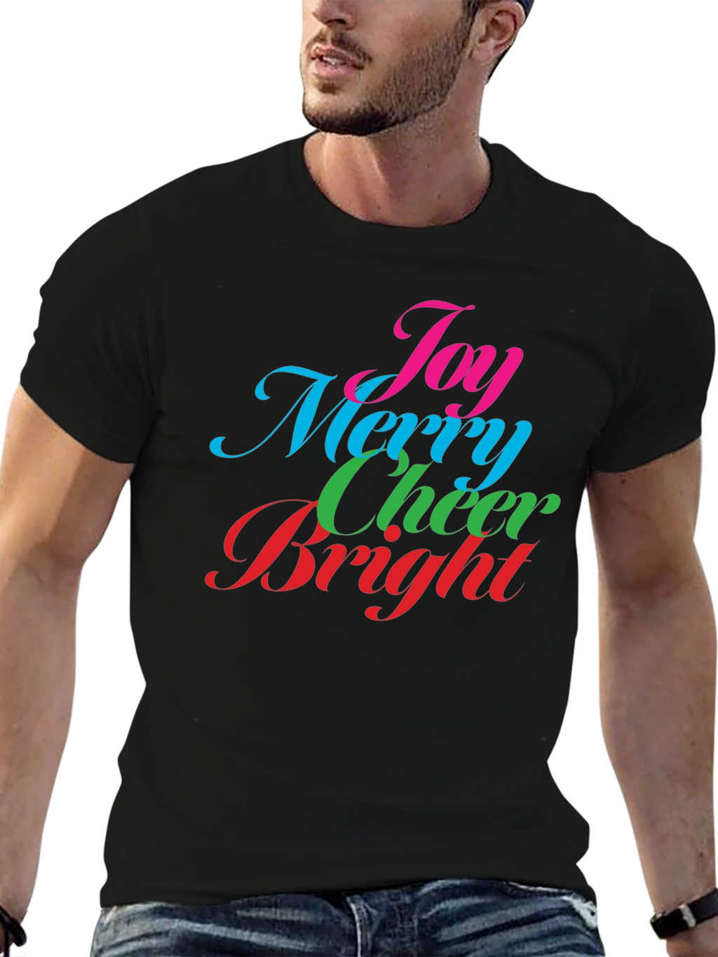 Festive Holiday T-Shirt - Joy Merry Cheer Bright