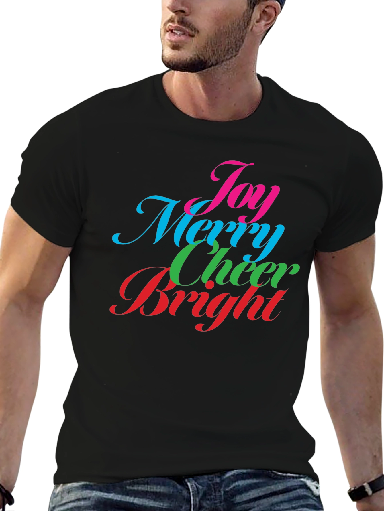 Festive Holiday T-Shirt - Joy Merry Cheer Bright