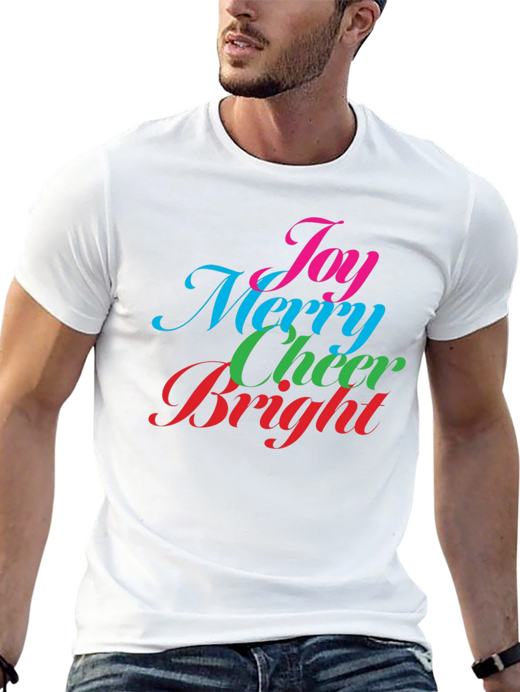 Festive Holiday T-Shirt - Joy Merry Cheer Bright