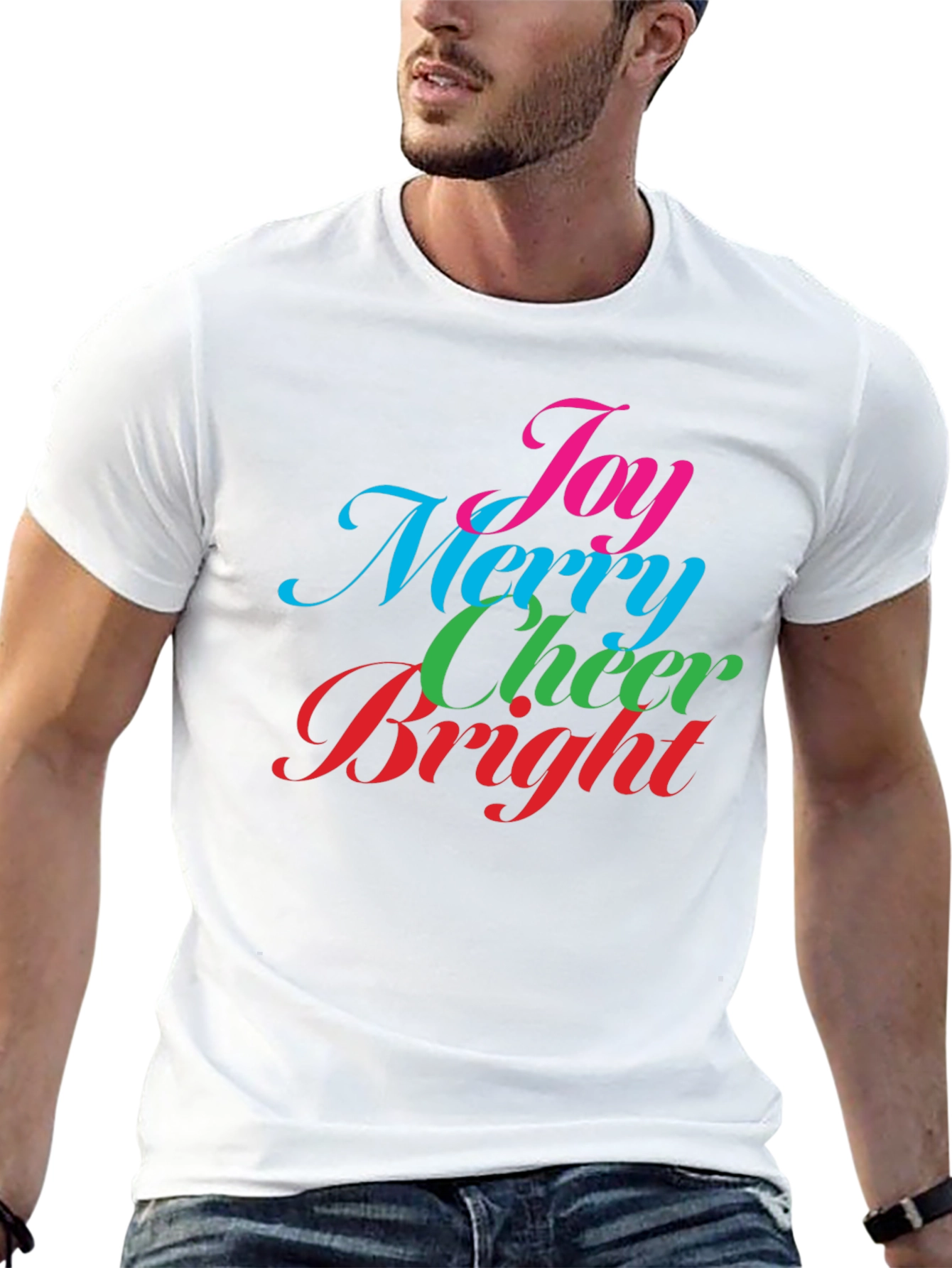Festive Holiday T-Shirt - Joy Merry Cheer Bright