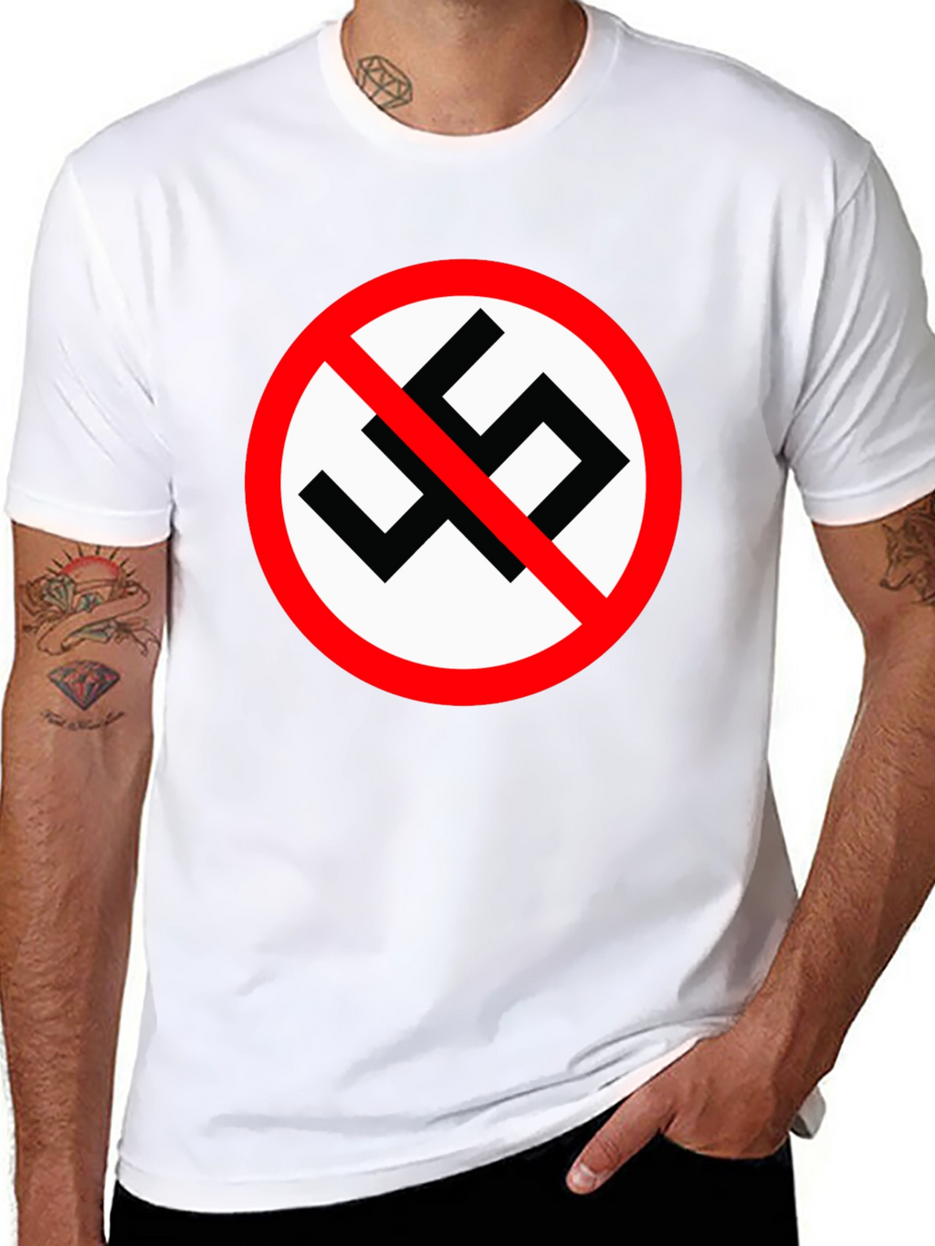 Black T-Shirt with Anti-Fascist Symbol