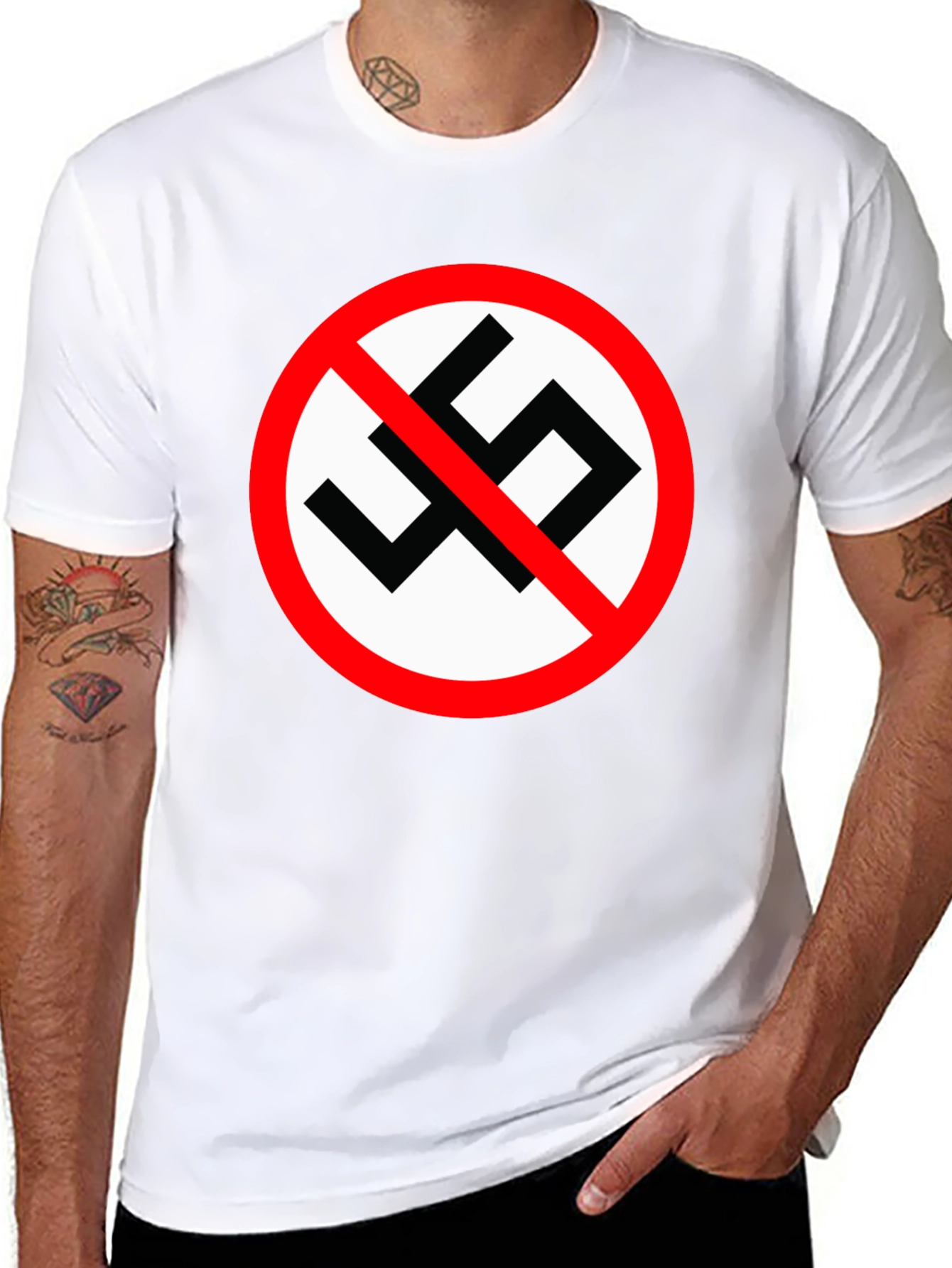 Black T-Shirt with Anti-Fascist Symbol