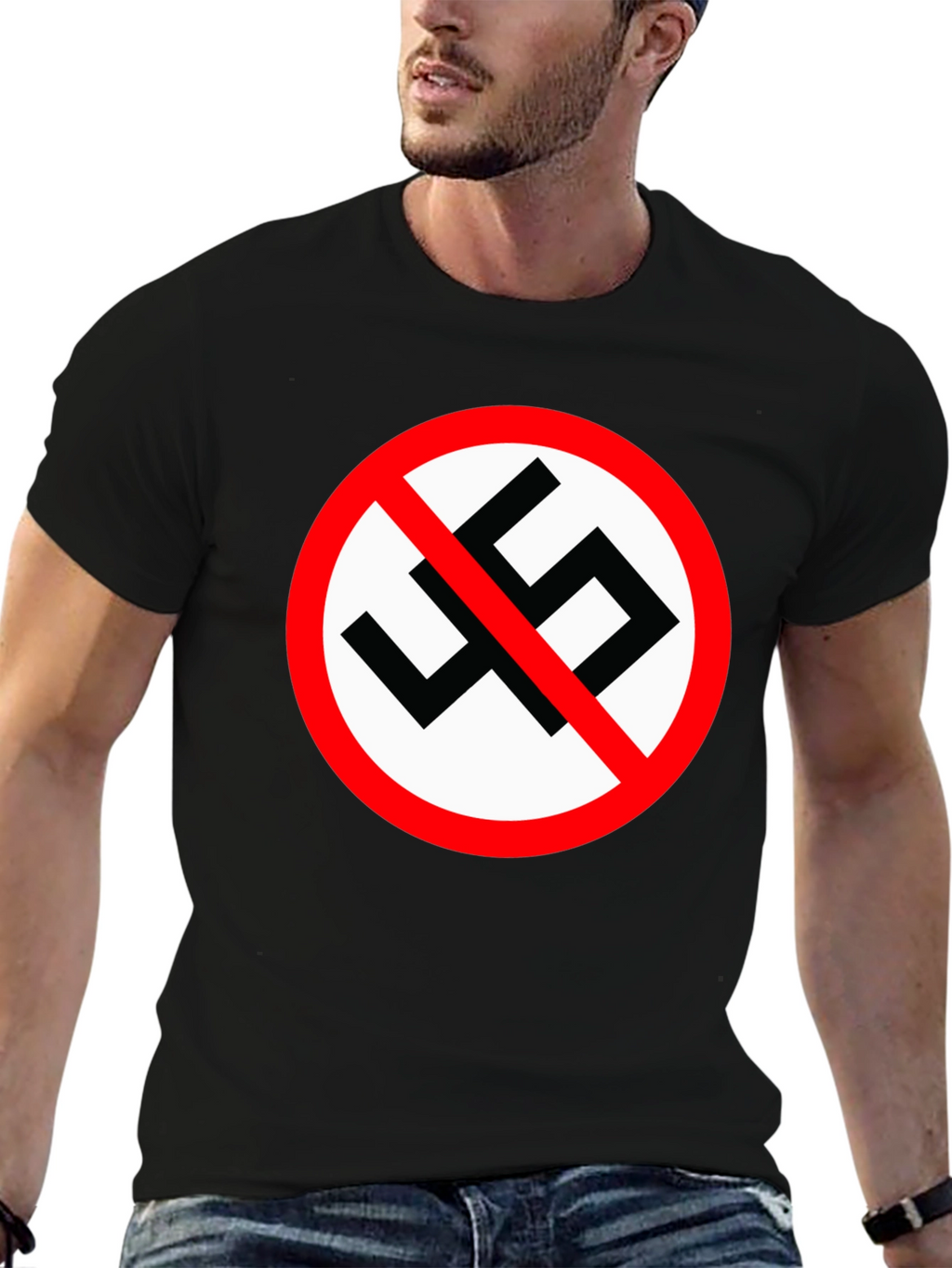 Black T-Shirt with Anti-Fascist Symbol