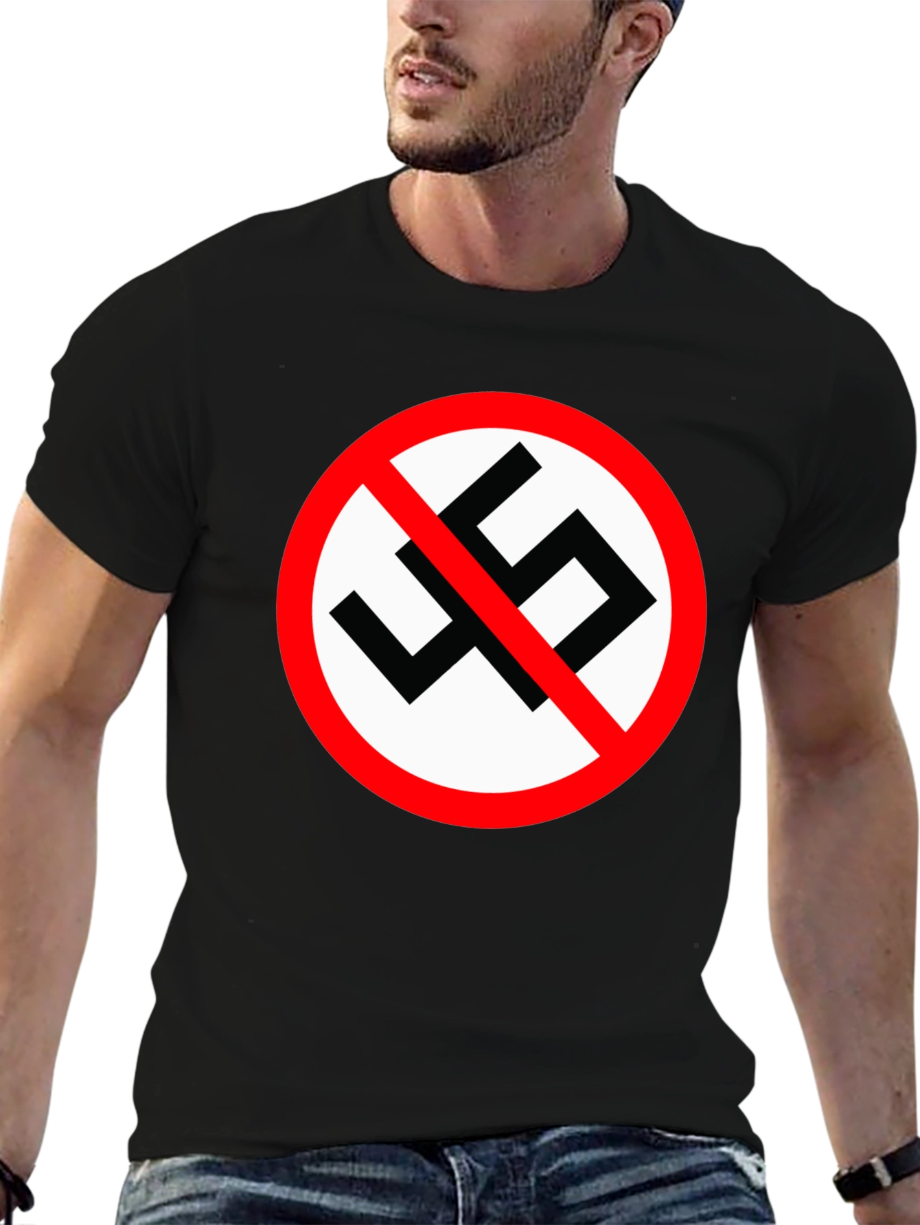 Black T-Shirt with Anti-Fascist Symbol