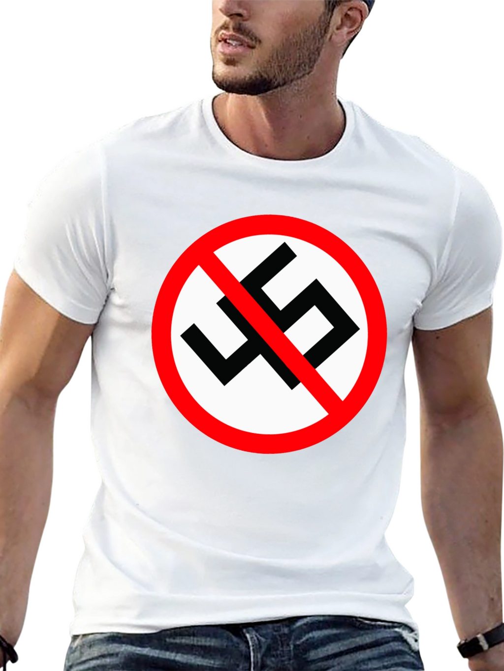 Black T-Shirt with Anti-Fascist Symbol