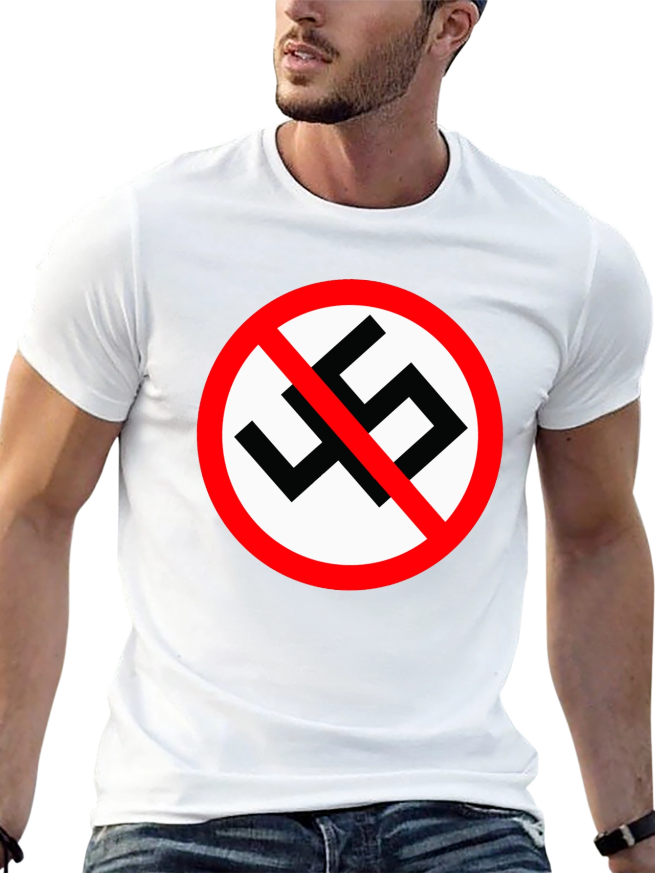 Black T-Shirt with Anti-Fascist Symbol