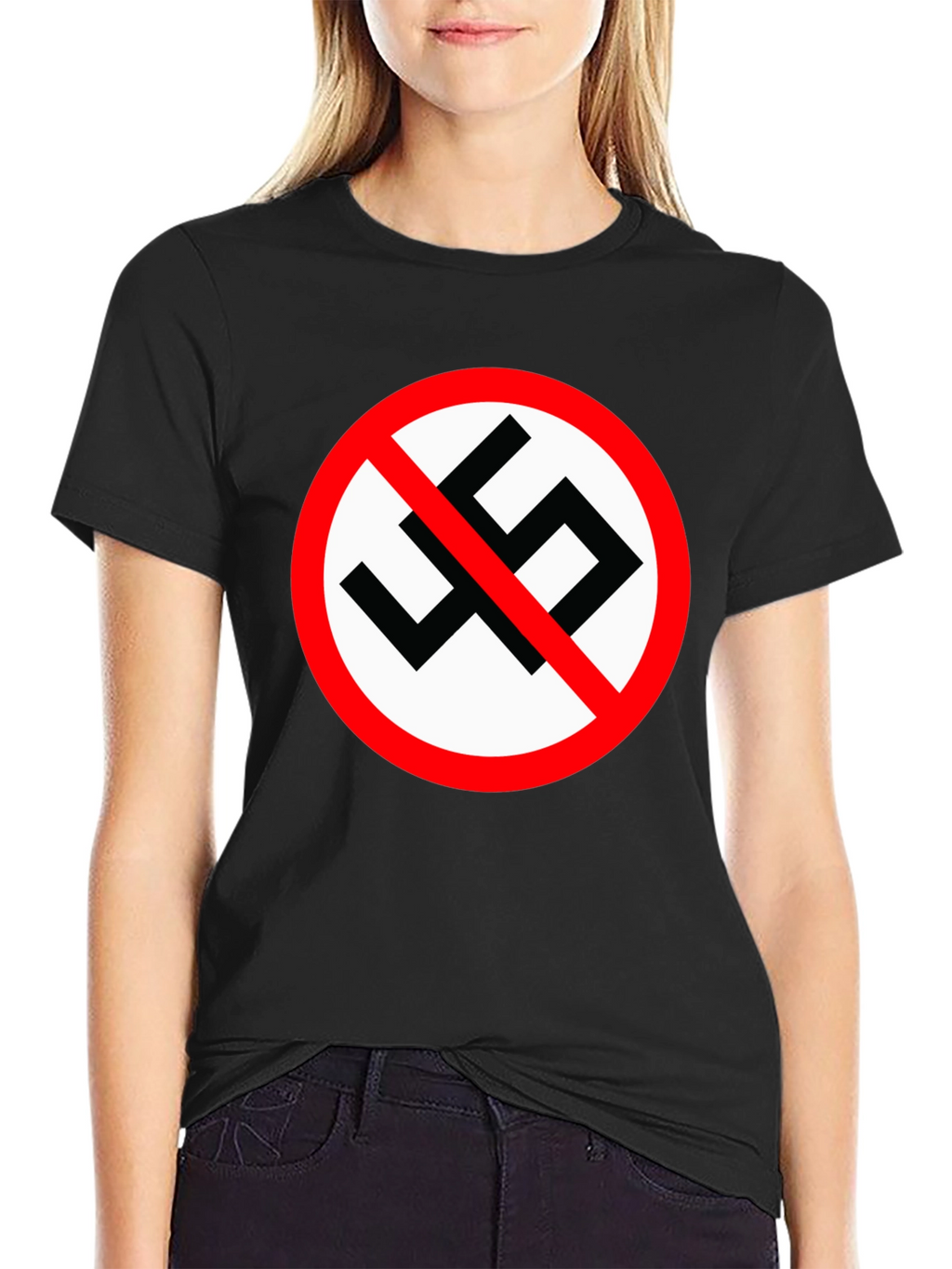 Black T-Shirt with Anti-Fascist Symbol