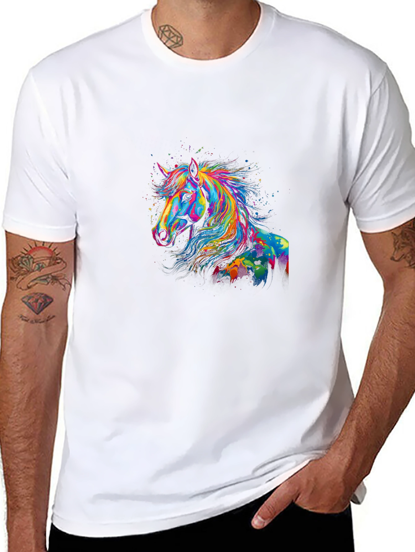 Rainbow Horse Graphic Black T-Shirt