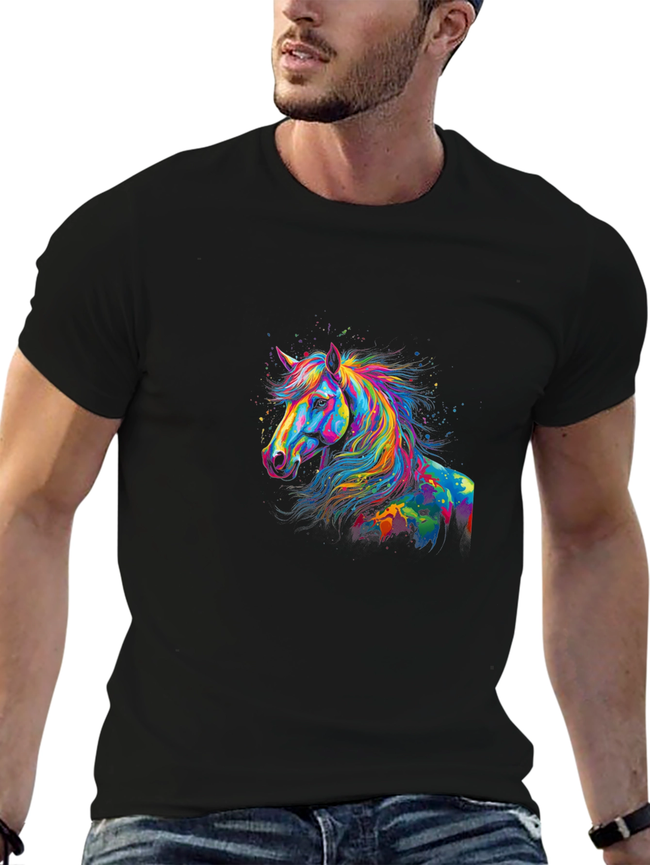 Rainbow Horse Graphic Black T-Shirt