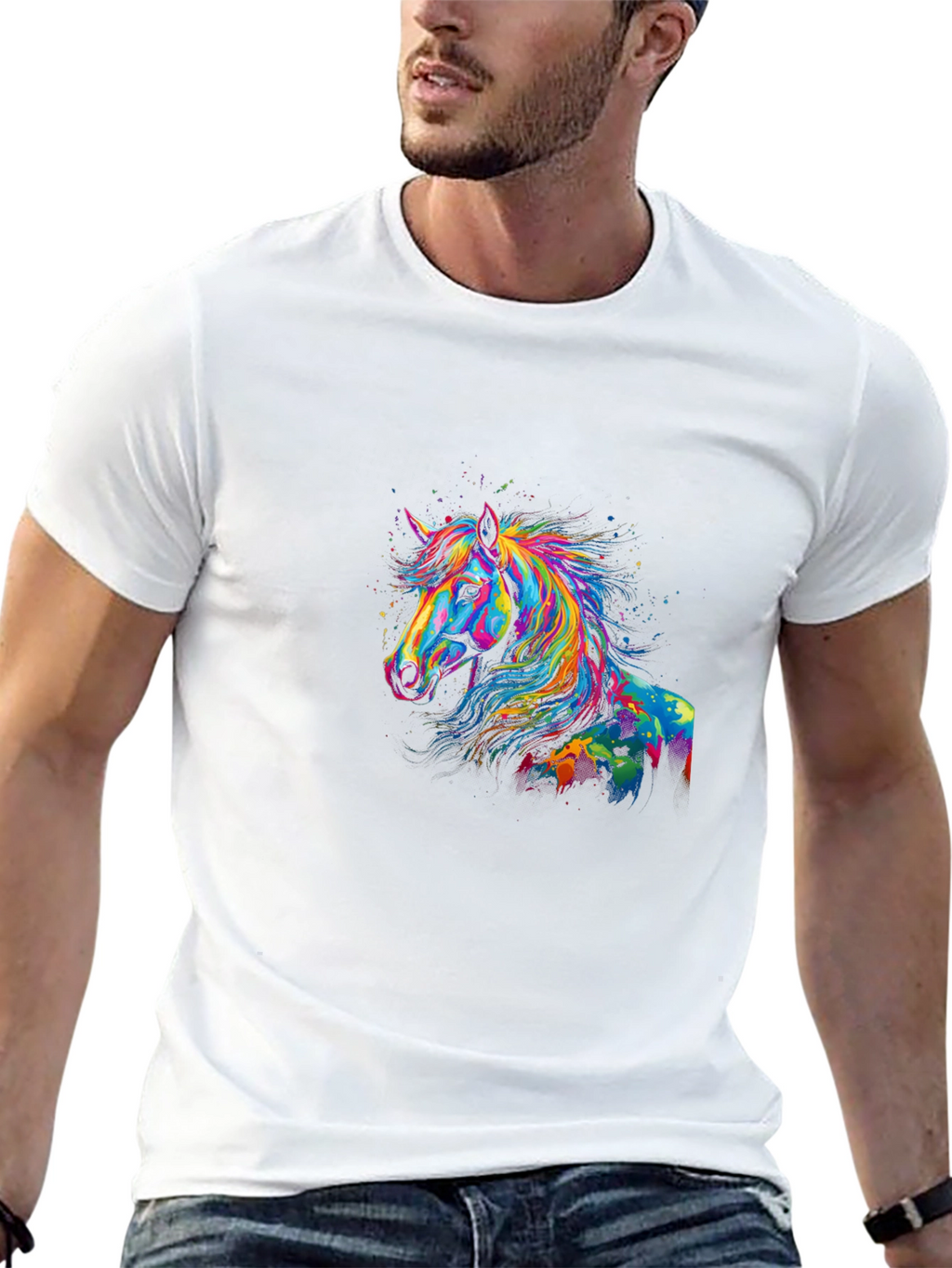 Rainbow Horse Graphic Black T-Shirt