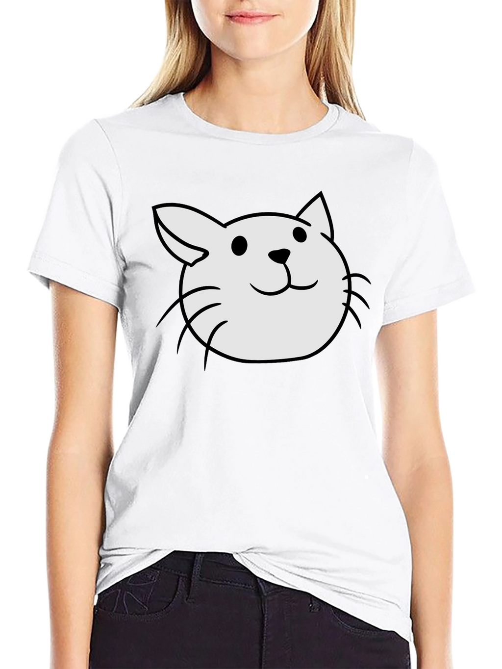 Cute Cat Tee - Black Cotton Blend T-Shirt