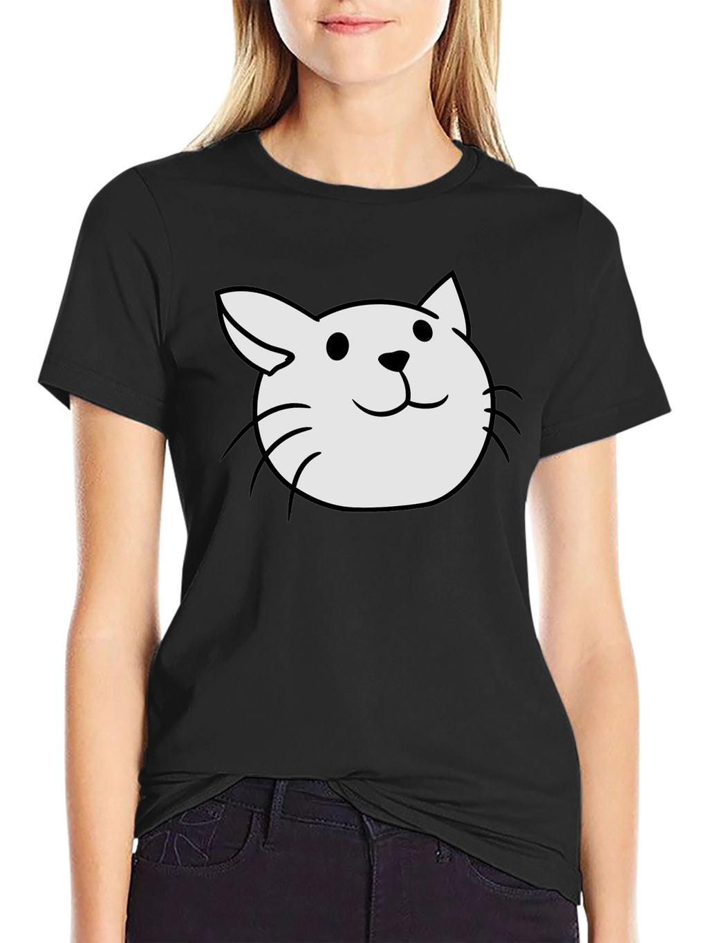 Cute Cat Tee - Black Cotton Blend T-Shirt