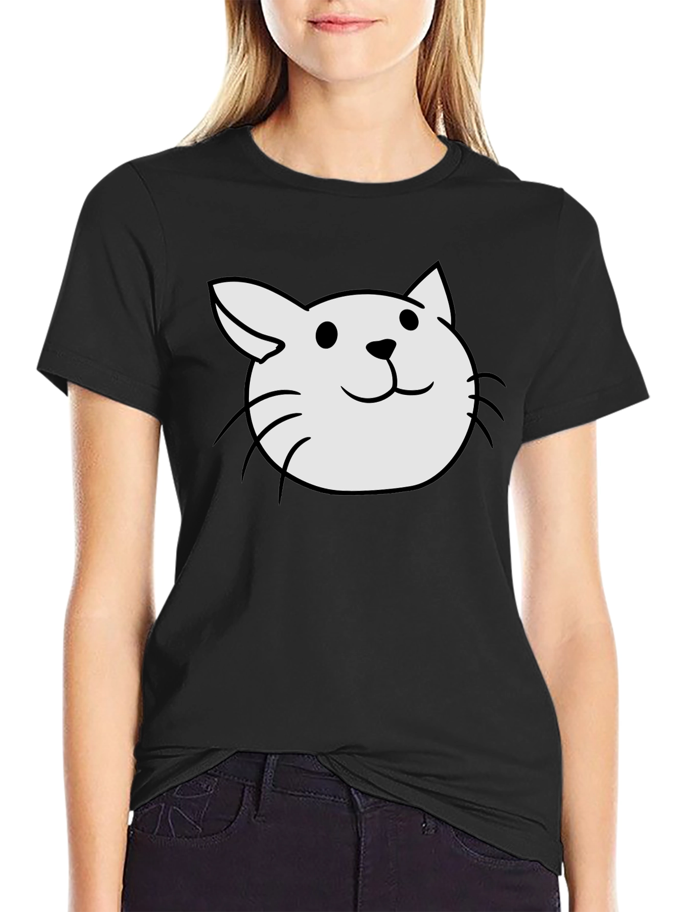 Cute Cat Tee - Black Cotton Blend T-Shirt