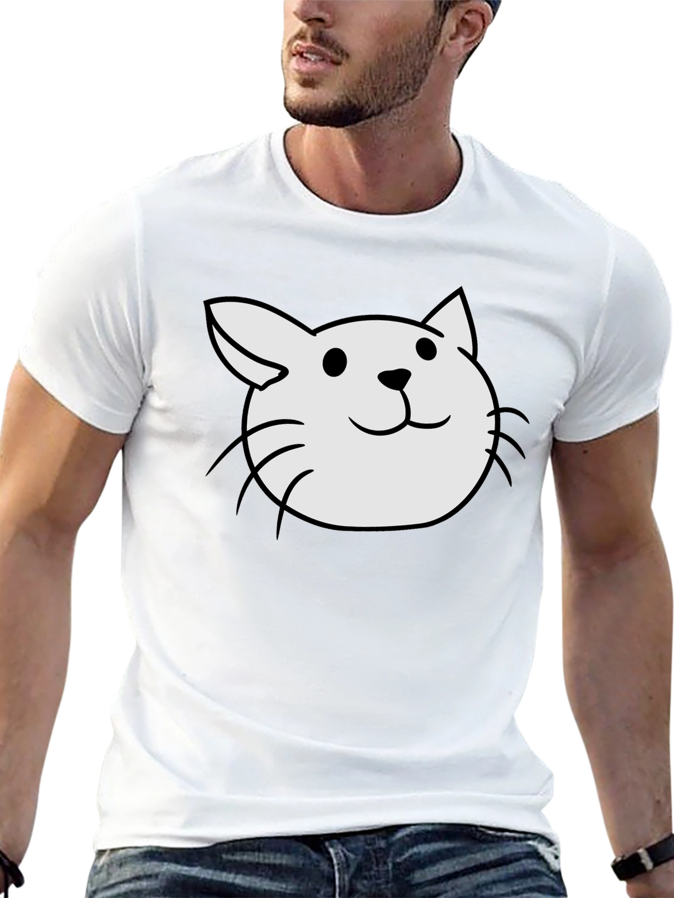 Cute Cat Tee - Black Cotton Blend T-Shirt