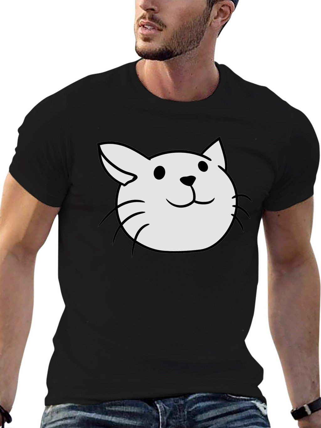 Cute Cat Tee - Black Cotton Blend T-Shirt