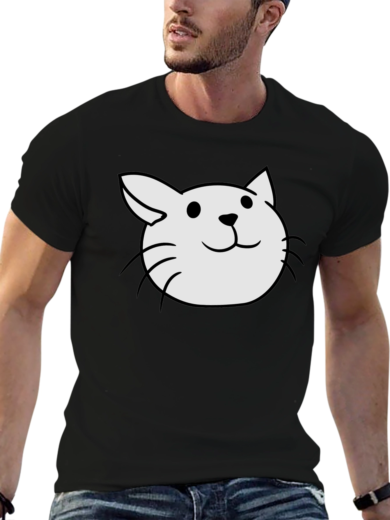 Cute Cat Tee - Black Cotton Blend T-Shirt