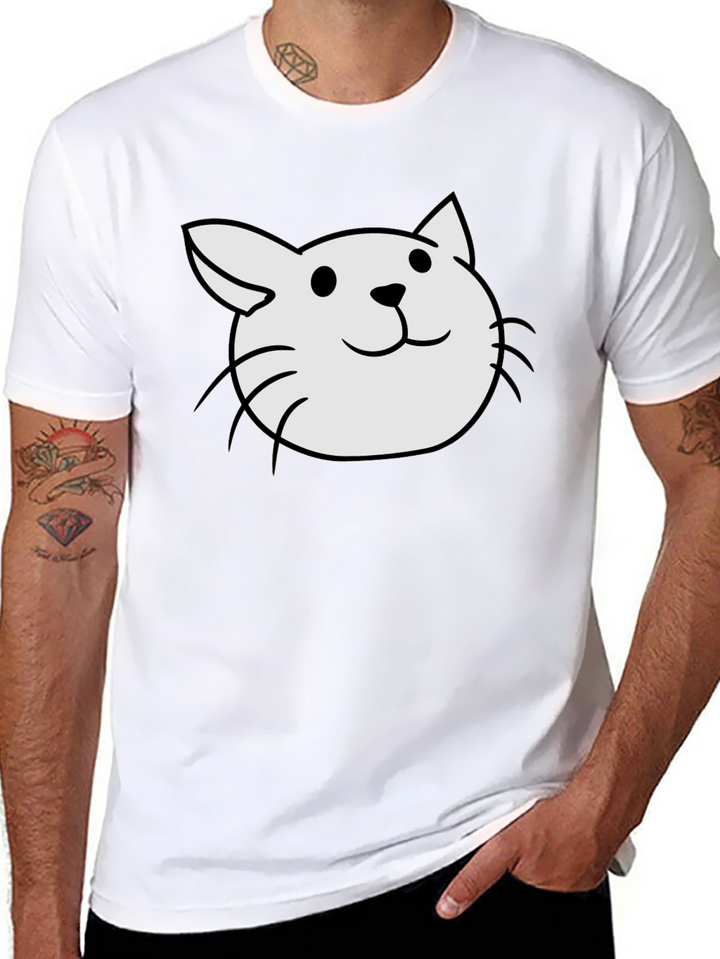 Cute Cat Tee - Black Cotton Blend T-Shirt
