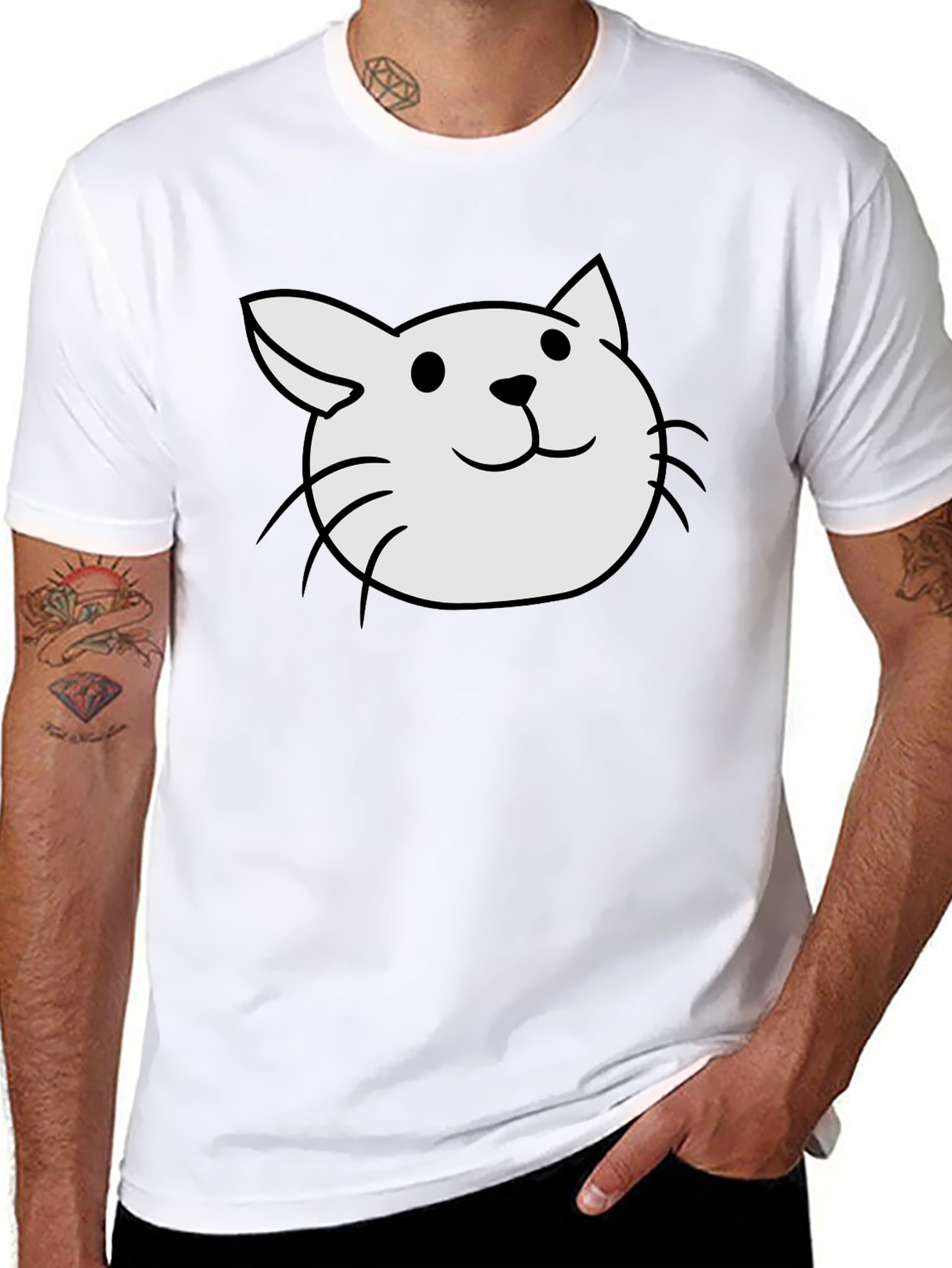 Cute Cat Tee - Black Cotton Blend T-Shirt
