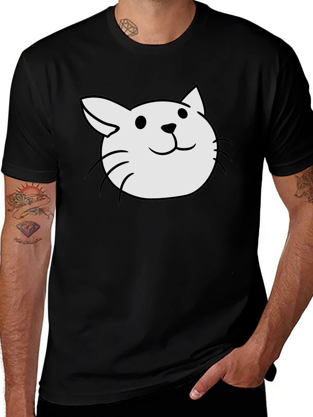 Cute Cat Tee - Black Cotton Blend T-Shirt