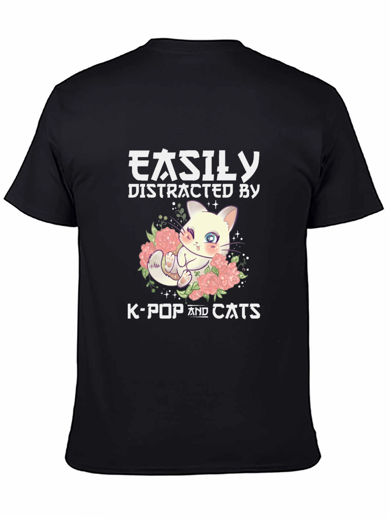 Easily Distracted By K-Pop & Cats Black T-Shirt