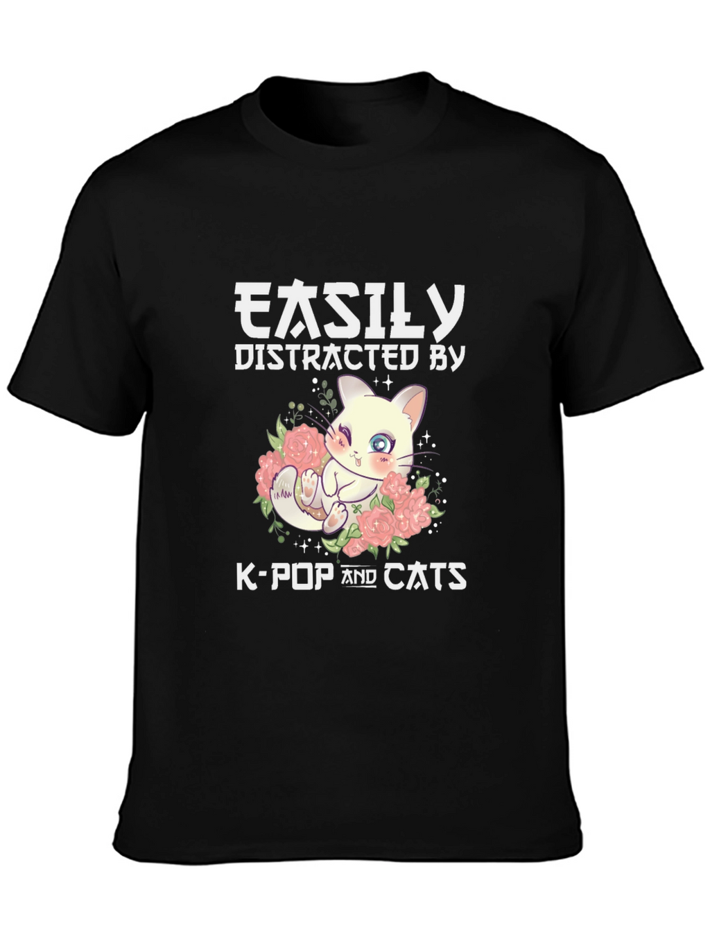 Easily Distracted By K-Pop & Cats Black T-Shirt